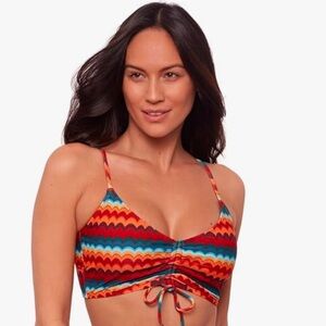 NWT Sports Illustrated Womens Groovy Stripe Shirred Tie Midkini Top